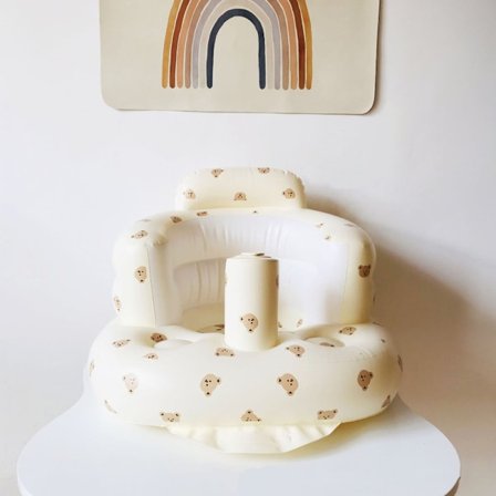 PandaEar Oppustelig Babystol til 3 måneder+, Oppustelig Spædbarnsstol Gulvstole med Indbygget Luftpumpe til at Sidde Op, Bjørn