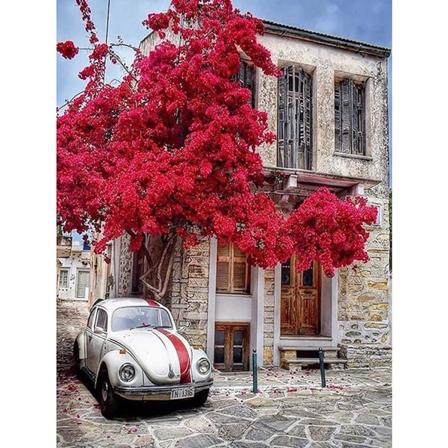 30x40cm Diamantmaleri 5D Diamantmaleri Rødt Træ Bil DIY Krystal