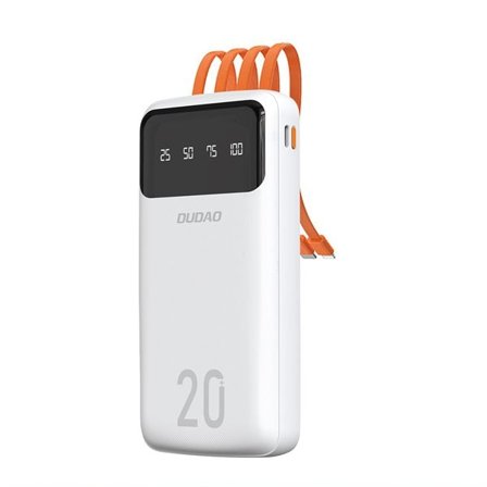 Dudao K6Pro+ powerbank 20000mAh med 3 kabler: USB Type C, micro USB, Lightning, hvid