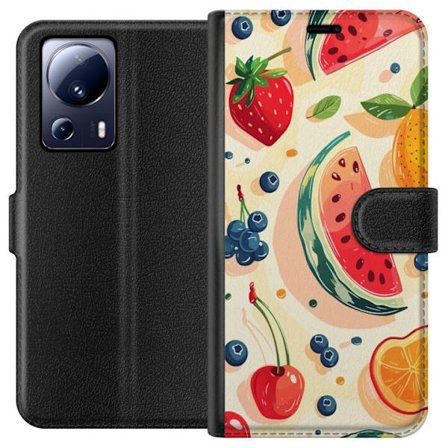 Kompatibel Tegnebogsetui til Xiaomi 13 Lite Legesyg frugtillustration med vandmelon, citrus, jordbær, kirsebær og bær