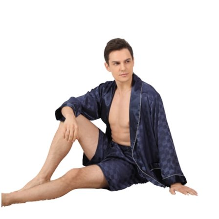 Mænds silkebadekåbe i to dele med firkantet, langærmet badekåbe