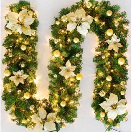 Julekrans, 2,7 m kunstige krans med LED-lys, sølv 2,7 m lang, 25 cm bred