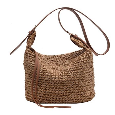 halmväska strandväskor för kvinnor, sommar halm crossbody väska strandväska med dragkedja handgjord vävd axelväska med tofsar halmhandväskor