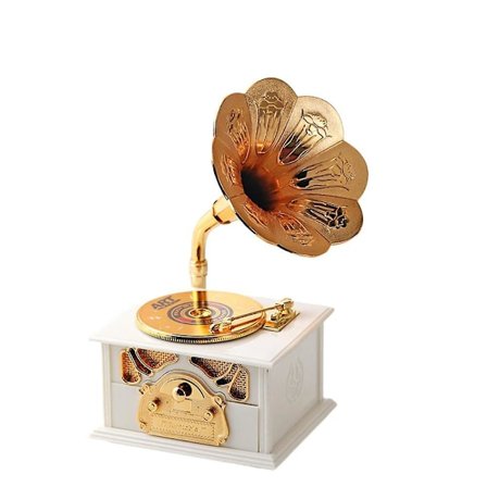 Musikæske, Gramofon Vintage Retro Klassisk Gramofon Musikæske Borddekoration Jul Fødselsdag, 5*4*8 tommer (Hvid)