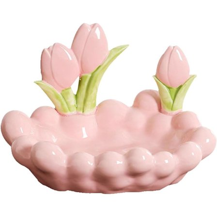 Keramisk Tulipan Opbevaringsbakke - Blomstret Entré Organizer til Nøgler & Smykker, Dekorativt Vanity Fad til Makeup, Skrivebordsindretning