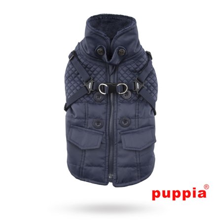 Puppia - WILKES Navy - Hundedekken med Integrert Sele - Klassiske hundeseler, step-in, jacket seler, trekkseler, vinterseler & Y-seler på Doggie.no