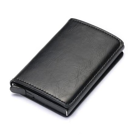 Svart X 12a Vintage Aluminium Väska Crazy Horse Pu Läder Bankkortfodral