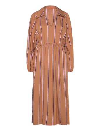 Elasticated Midi Dress, 2249 Stripe Brown STINE GOYA