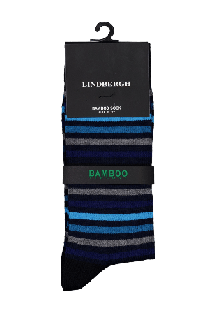Lindbergh Striped Bamboo Socks Strumpor Herr Blå 40-47