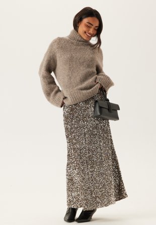 Pieces - Pckam Mw Ankle Skirt Jrs - Morel Detail:silver Sequins - Kläder - - Bubbleroom