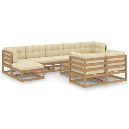 Vidaxl Loungegrupp Med Dynor 10 Delar Honungbrun Massiv Furu Brun