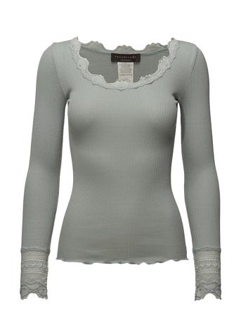 Silk T-Shirt Regular Ls W/Wide Lace T-shirts & Tops Long-sleeved Grønn Rosemunde