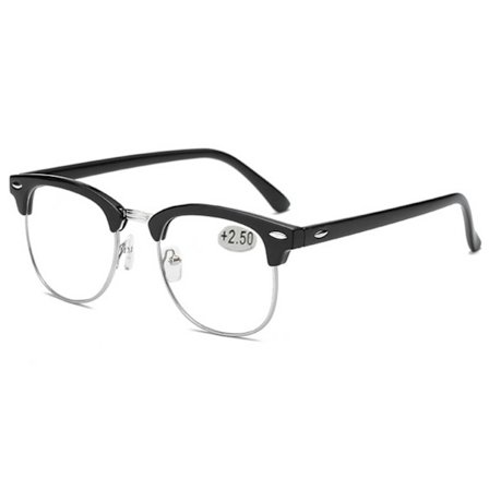 Svarta Clubmaster Läsglasögon med Silver Styrka - 1.0