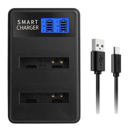 Praktisk og bærbar NB6L LCD dobbeltslot oplader Kamera batterioplader til SX530HS, SX610HS, SX710HS, SD1200IS batteri