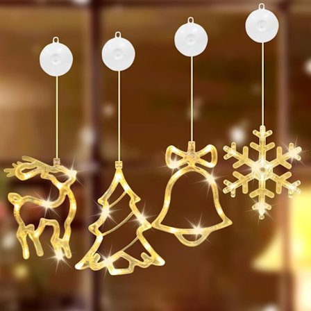 LED-vinduesdekorationer til jul, julebelysning, til vinduer, juledekoration til indendørs brug, med sugekopper, snefnug, jul