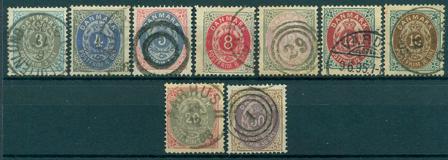 Danmark 1875 - 9 forskellige tofarvede øremærker