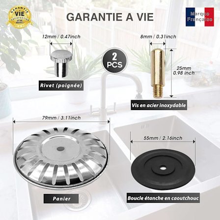 Viemäritulpat - 2 kpl setti - Keittiöallassuodatin - 79MM - Universaali Ruostumaton