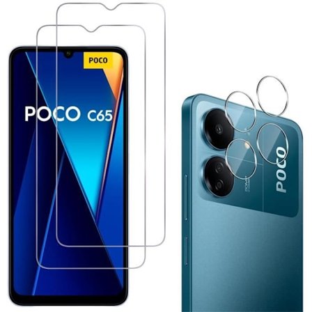 Härdat Glas - Phonillico - Xiaomi Poco C65 - Skärm- och Kameraskydd - Paket med 2 - Rep-Resistent