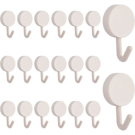 20 stk. sorte og hvide selvklæbende plastikkroge, aftagelige vægophæng til badeværelse, køkken, kontor, skab, glas, hvid