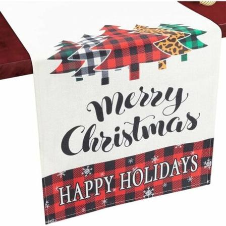 Säkkikangasliinapöytäliina, joulukuusen pöytäjalka, maalaistalon pöytäjalka perheen illalliselle, häät, lomasisustus