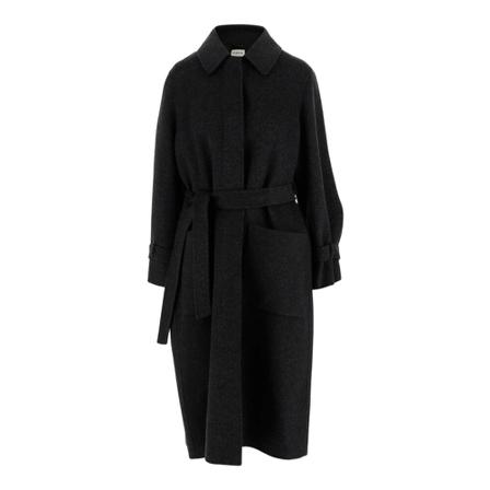 P.a.r.o.s.h. Frakke made of wool Collar Front closure Belted waist Grå, Dame Uldfrakker