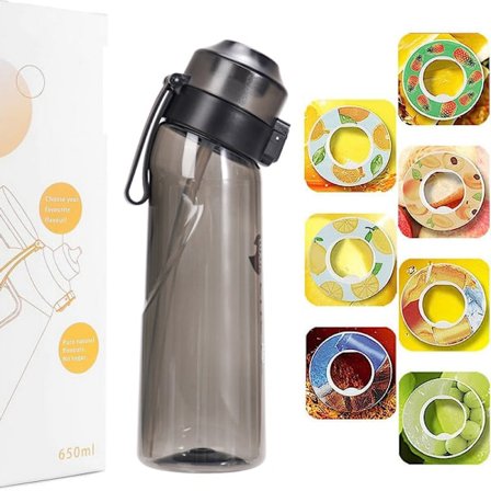 Makuvesipullo 7 tuoksukapselilla Air Water Up Bottle Frosted Black 650 ml Air Aloituspaketti Wask Cup Retkeilyyn Urheilu Musta Musta