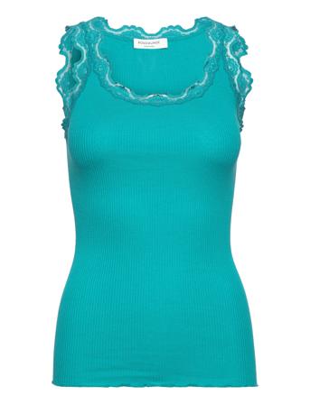 Silk Top W/ Lace T-shirts & Tops Sleeveless Blå Rosemunde*Betinget Tilbud