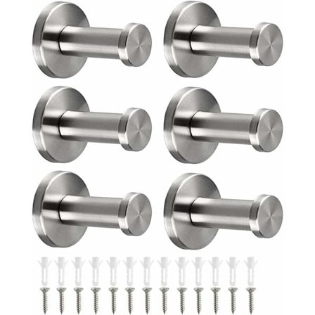 Klädkrok i rostfritt stål, 6 st klädkrokar i rostfritt stål, B