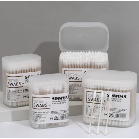 Kertakäyttöiset hygieniset meikkipuuvillaptikut, kaksisuuntaiset puuvillaptikut, terävät päät, 600 puuvillaptikkua (2 kpl 200 tikkua + 2 kpl 100 