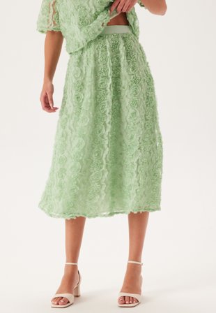 Bubbleroom - 3D Flower Midi Skirt - Dusty green - Kläder