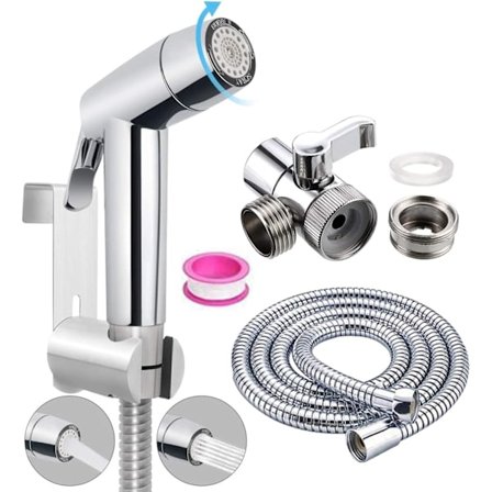 Bidet Håndholdt Sprøjte Til Toilet Med 150 cm Slange Og Holder To-vejs Omskifterventil Nem Rengøring Og Friskhed