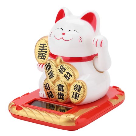 Aurinkovoimalla toimiva toivottava kissa, suloinen heiluttava onnenkissa kodin auton sisustukseen (valkoinen)