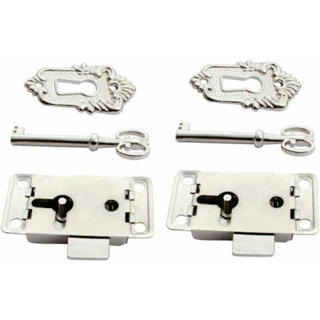 2 stk. skabslås antik skabslås dekorativ møbellås med nøgle og skruer (sølv)