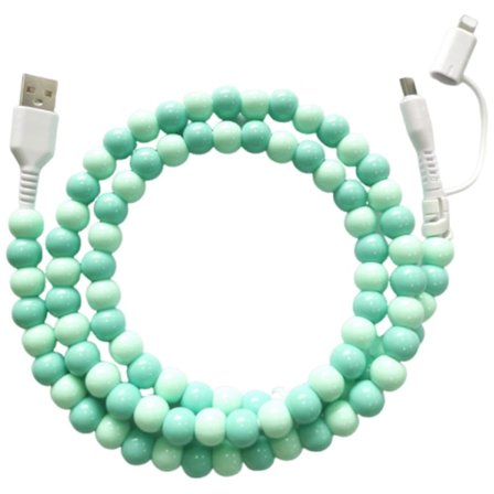 Farvede Perler USB C Kabel Hurtig Opladning og Dataoverførsel 1m Længde til Phone 15 Pad Tablets Strømkabel Lysegrøn plus grå