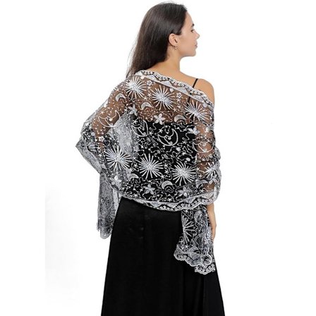 Glitterende pailletbesat brudesjal til damer, 1920'er sjaler og omslag til aftenkjole