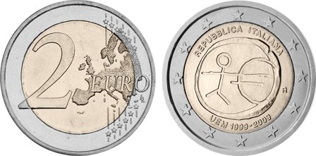 Italien 2009 - 10 år for Den Økonomiske og Monetære Union - 2 euro mønt