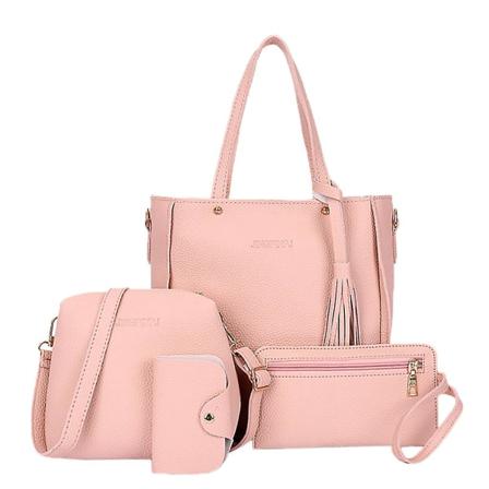 Håndtaske Sæt Til Kvinder Skuldertasker Crossbody Taske Kort Holder Tegnebog Pung Pink