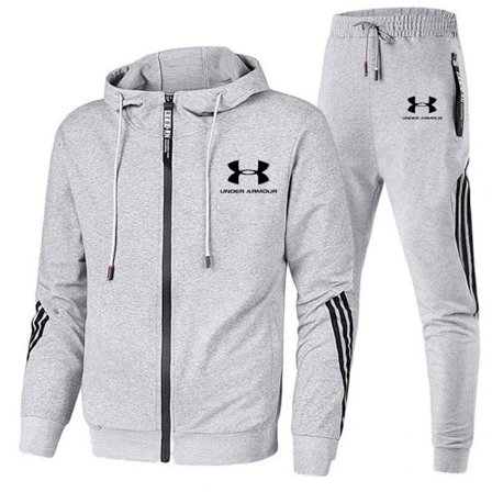 Herr Under Armour Sport Huvtröja & Byxor Set Långärmad Hel Dragkedja Hoodie Sweatshirt Jacka + Joggingbyxor Träningsbyxor Outfit Grå Grey{FY}