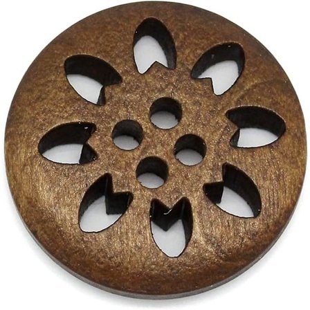 50 kpl puunappeja ompeluun, lumihiutaleen kaiverrettu, 4 reikää, ruskea, 25 mm