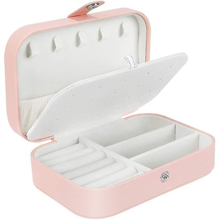 Smykkeboks, PU-skinn smykkeskrin for ringer, øredobber, halskjeder, armbånd, liten