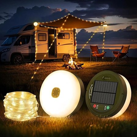 10M Rullattava Camping-valonauha, 4 in 1 Vedenpitävä Ulko-LED-valonauha, Kannettava USB-ladattava Camping-lamppu