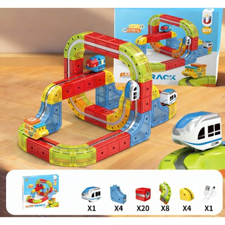 Magnetisk Togbane Sæt 38 Dele – DIY Bygbar Bane + El-tog – Til Børn (3+)