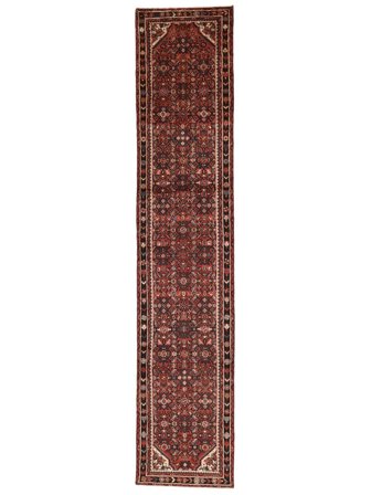 Hosseinabad Rug Hand Knotted 79X389 Runner Dark Red/Black Persia
