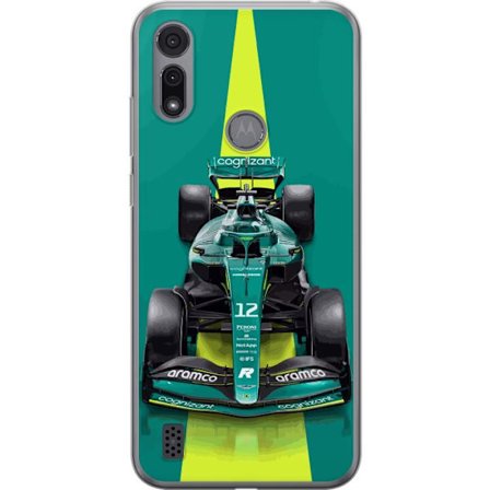 Yhteensopiva Puhelinkuori Motorola Motorola Moto E6i Aston Martinin Formula 1 -auto vihreässä kilpailumuotoilussa, jossa on moderni studiosentuntma