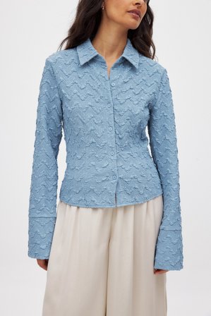 NA-KD Chemise ajustée structurée à manches longues - Tenue de bureau - Bleu - EU 32