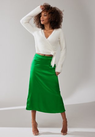 Object Collectors Item - Naya HW Sateen Midi Skirt - Fern Green - Kläder - - Bubbleroom