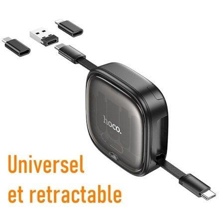 HOCO U140 4-i-1 Hurtigopladning PD 60W Retractable Kabel – USB-C, Lightning, Micro USB fra USB–C og USB-A 0,95 m Støtte til opladning