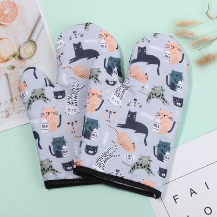 Värmebeständiga ugnvantar med kattmotiv, 2 par