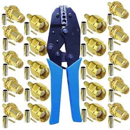 10st Hankontakter och Honkontakter Koaxialkontakter samt Krympverktyg för -RG174 RG316 WiFi Antenn Förlängningskabel