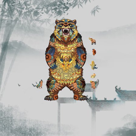 Træpuslespil til voksne og børn, unikt formede dyrepuslespil, bedste gaver til familier (King Bear, Little)